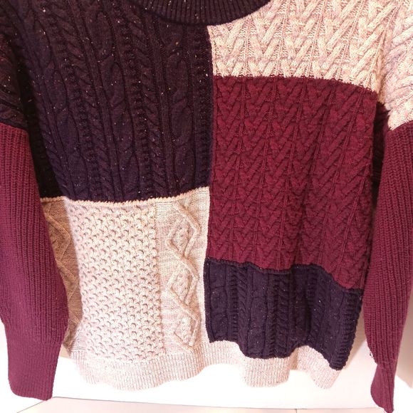 Lands End Sweater Mens S Colorblock Cable Knit Patchwork Grandpa Wool Blend - Picture 6 of 9